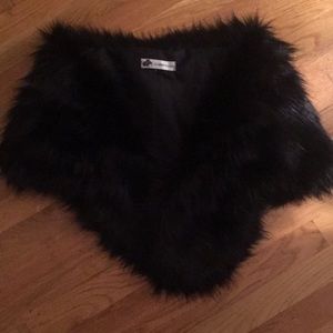 Faux black fur shrug